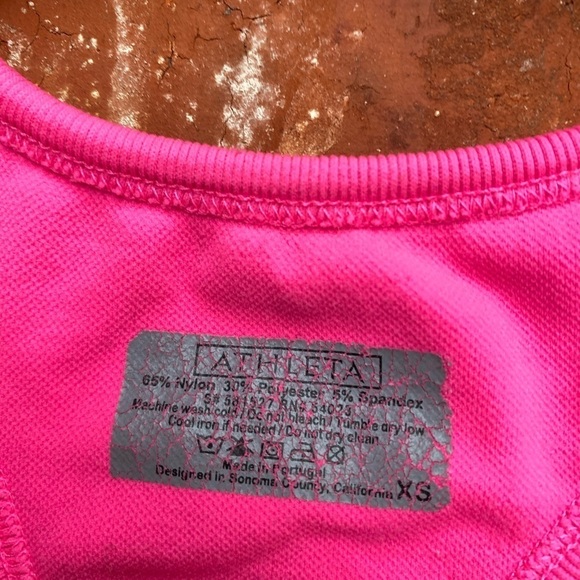 Athleta Womens XS Neon Pink Stripe Built In Shelf Bra Racerback Active Tank Top - Picture 4 of 8